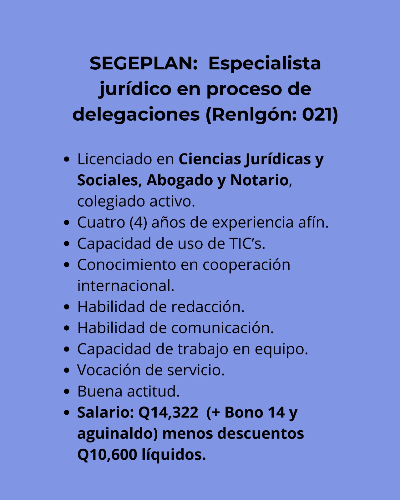 SEGEPLAN - Especialista Jurídico - Oferta de Trabajo